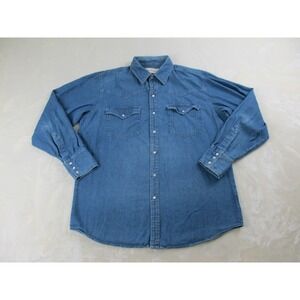 Bit & Bridle Shirt Mens Extra Large Blue‎ Western Pearl Snap Cowboy*